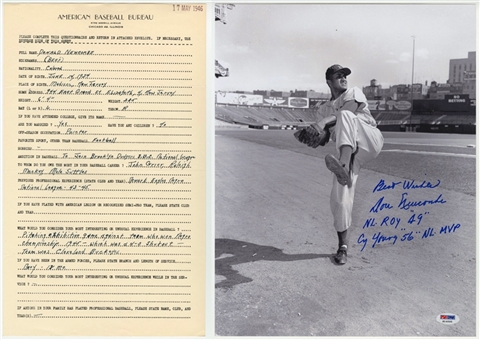 1946 Don Newcombe American Baseball Bureau Questionaire Filled Out In Newcombes Own Hand Writing and Autographed 11x14 Photograph (PSA/DNA & Beckett)